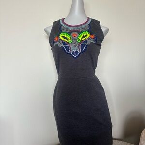 Greylin Dark Gray Mini Dress with Colorful Embellishments